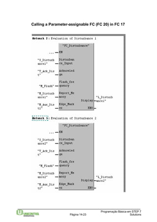 Calling a Parameter-assignable FC (FC 20) in FC 17 
Programação Básica em STEP 7 
Página 14-23 Solutions 
 