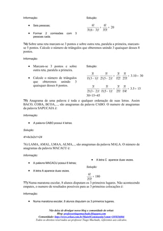 Apostila de 84 exercicios resolvidos de analise combinatória | PDF