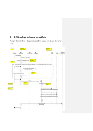 75
3. 5.3 Notação para diagrama de seqüência
A seguir é apresentado o diagrama de seqüência para o caso de uso Emprestar
L...