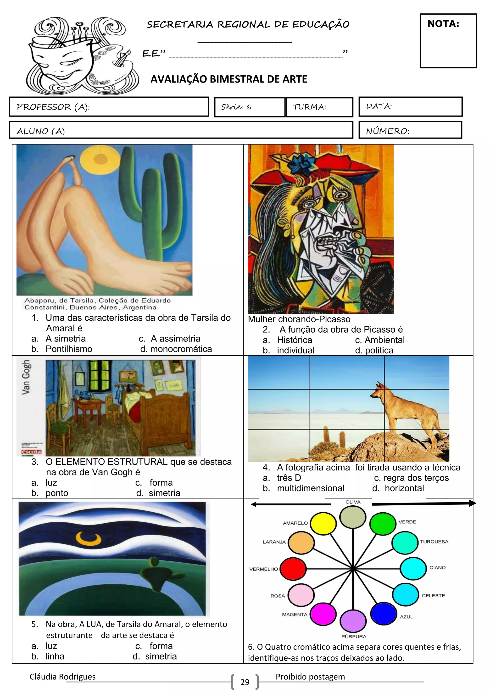 Apostila de arte 6 ano 1 bimestre | PDF