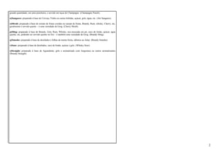 grande quantidade, em uma poncheira, e servido em taças de Champagne (Champagne Punch). 
n)Sangaree: preparado à base de Cerveja, Vinho ou outras bebidas, açúcar, gelo, água, etc (Ale Sangaree). 
o)Shrub: preparado à base de extrato de frutas cozidas ou xarope de frutas, Brandy, Rum, whisky, Cherry, etc, 
geralmente é servido quente – é uma variedade de Grog (Cherry Shrub). 
p)Sling: preparado à base de Brandy, Gim, Rum, Whisky, noz-moscada em pó, suco de limão, açúcar, água 
quente, etc, podendo ser servido quente ou frio – é também uma variedade de Grog (Brandy Sling). 
q)Smashe: preparado à base de destilados e folhas de menta fresta, idêntica ao Julep (Brandy Smashe). 
r)Sour: preparado à base de destilados, suco de limão, açúcar e gelo (Whisky Sour). 
s)Straight: preparado à base de Aguardente, gelo e aromatizado com Angustura ou outros aromatizantes 
(Brandy Straight). 
2 
 