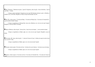 ►OLD FASHIONED: 1 Bailarina de açúcar, 2 gotas de Angustura, cubos de gelo, 1 dose de Bourbon, 1 lata de 
Club Soda – 2 cerejas. 
Coloque o açúcar misturado à Angustura em um copo Old Fashioned, adicione o gelo e o Bourbon, e 
complete com o Club Soda. Mergulhe as cerejas ou faça uma decoração com elas. 
►OLD PAL: cubos de gelo, 1/3 de dose de Bitter, 1/3 de dose de Whisky Rye, 1/3 de dose de Vermouth Dry – 
cascas torcidas de limão e laranja. 
Coloque os ingredientes no Mixing-Glass, mexa com a Bailarina, coe e sirva em um copo Coquetel. 
Mergulhe as cascas de limão e de laranja. 
►ORANGE BLOSSON: cubos de gelo, 1 dose de Gim, 1 dose de suco de laranja – 1 casca torcida de laranja. 
Coloque os ingredientes no Shaker, agite, coe e sirva em um copo Coquetel. Mergulhe a casca de 
laranja. 
►PALMADINHA DE ANJO: cubos de gelo, 1. ½ doses de Creme de Cacau, 2 colheres de sopa de creme de leite 
fresco, suco de ½ lima. 
Coloque os ingredientes no Shaker, agite, coe e sirva em um copo Coquetel. 
►PARADISE: cubos de gelo, 2/4 de dose de Gim, ¼ de dose de Licor de Apricot, ¼ de dose de suco de laranja. 
Coloque os ingredientes no Shaker, agite, coe e sirva em um copo Coquetel. 
►PARISIAN: cubos de gelo, 2/5 de dose de Gim, 2/5 de dose de Vermouth Dry, 1/5 de dose de Creme de 
Cassis. 
5 
 