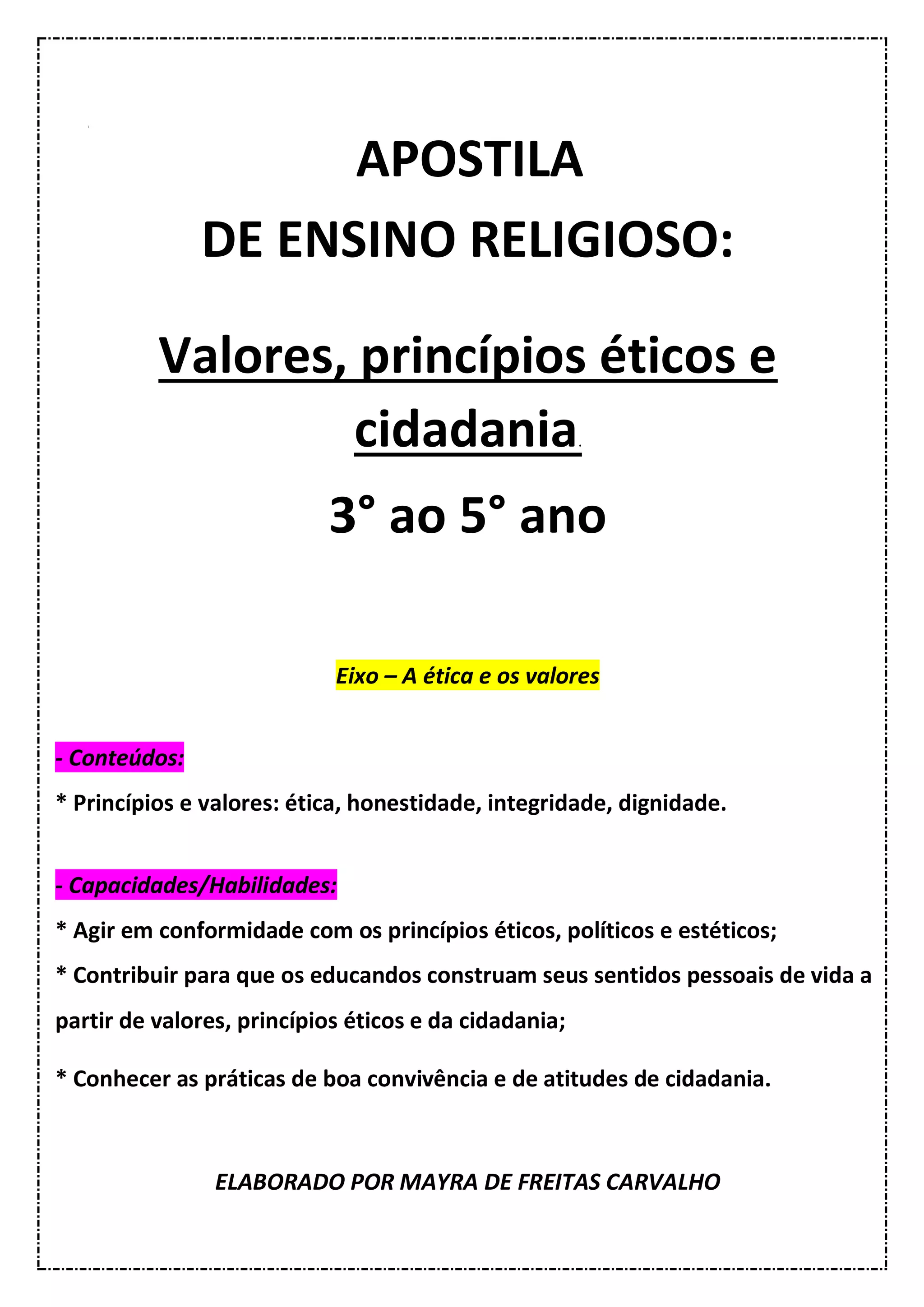 Apostila de ensino religioso 3º ao 5ºano pdf | PDF