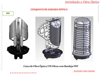 Introdução a Fibra Óptica
Instrutor Ivan Santos
DireitosautoraispertencentesaoInstrutorIvanSantos
Caixa de Fibra Óptica 576 Fibras com Bandeja FIST
FIST
CONJUNTODE EMENDA ÓPTICA
 