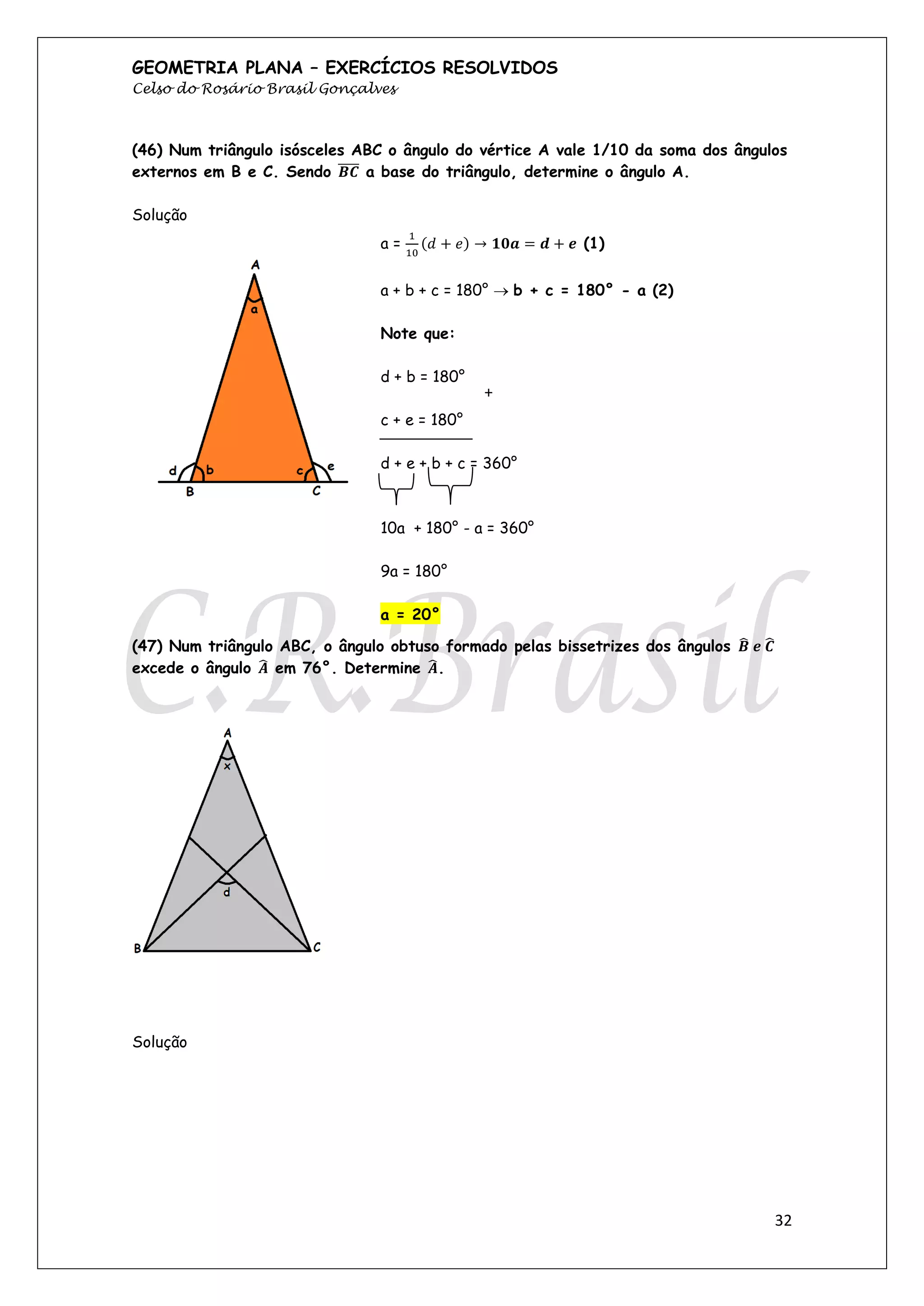Apostila de geometria plana exercícios resolvidos - crbrasil | PDF