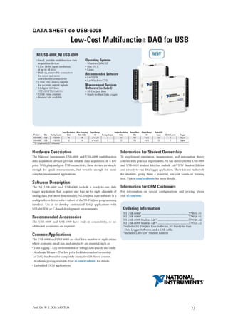 Prof. Dr. W E DOS SANTOS 73
DATA SHEET do USB-6008
 
