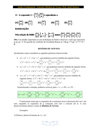 Apostila de matemática; fatorial triangulo de pascal-binomio de newton ...