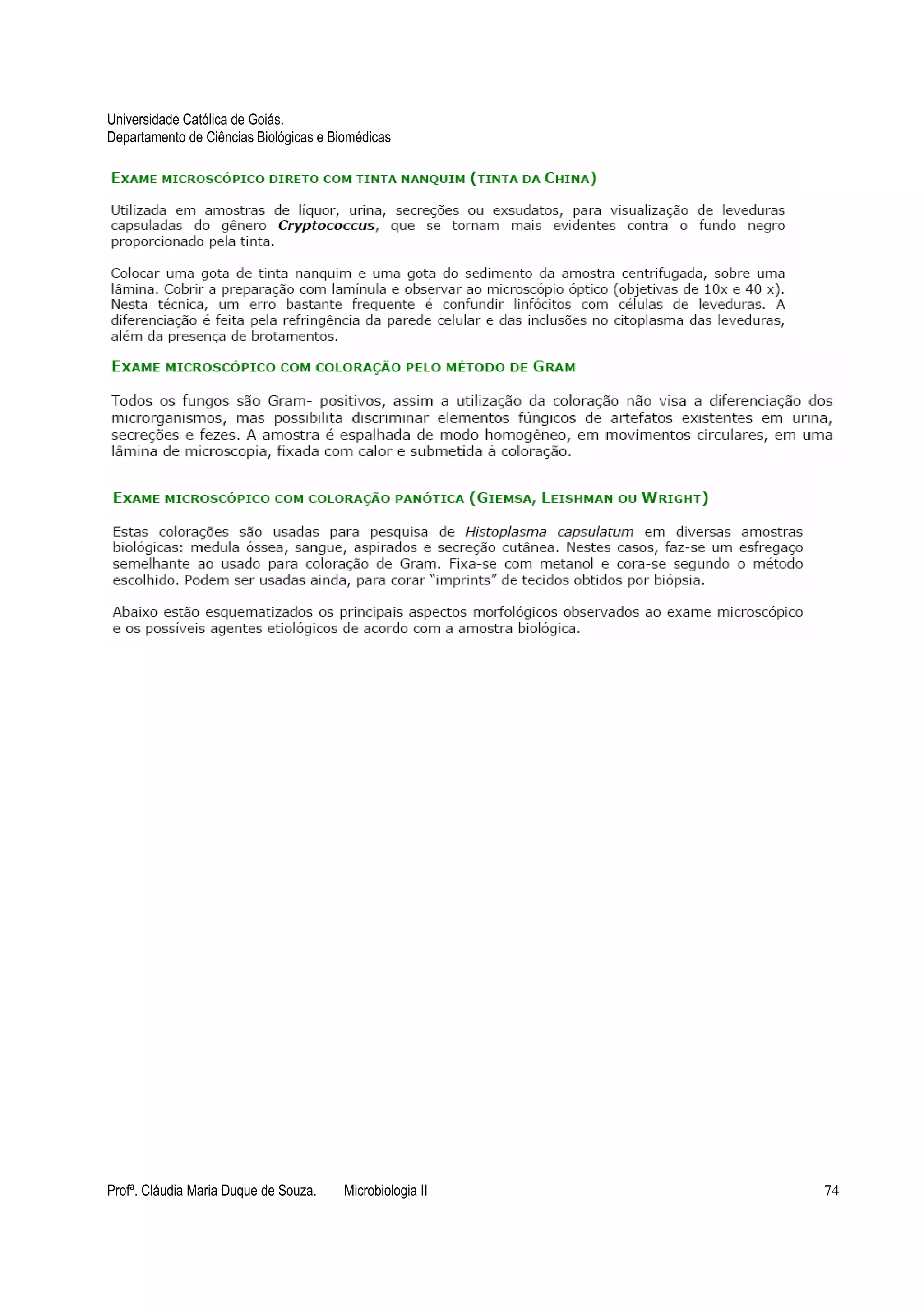 Universidade Católica de Goiás. 
Departamento de Ciências Biológicas e Biomédicas 
Profª. Cláudia Maria Duque de Souza. Microbiologia II 74 
 