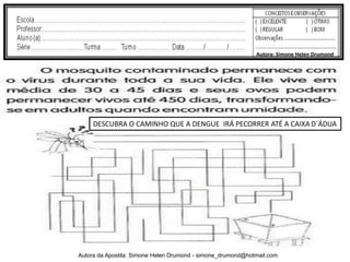 Autora: Simone Helen Drumond




     DESCUBRA O CAMINHO QUE A DENGUE IRÁ PECORRER ATÉ A CAIXA D´ÁDUA




Autora da Apostila: Simone Helen Drumond - simone_drumond@hotmail.com
 