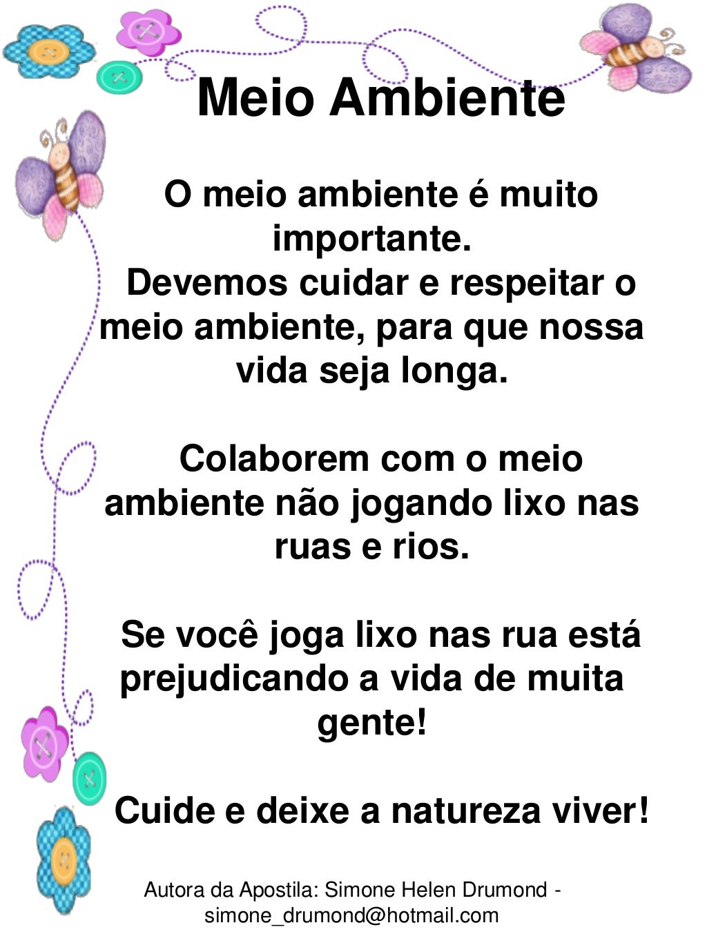 Poema Sobre Meio Ambiente Pequeno - FDPLEARN