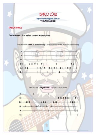 26
Tente executar estes outros exemplos:
Trecho de "Take a brath away" (Trilha sonora de Ases Indomáveis)
e:|---------------------|-----------|-------------|-----------|-----------------|
B:|---------------------|------------|-------------|-----------|----------------|
G:|---------------------|------------|-------------|-----------|----------------|
D:|---------0--2—0--|-----0------|-------------|-----------|--------0--2--|
A:|--0--2--------------|--0-----4--|--0--4--2--|----2--4--|--0--2--------|
E:|----------------------|-------------|-------------|--2--------|---------------|
Trecho de "Jingle Bells" (Música Natalina)
e:|----------------|---------------------|-------------------------------------------|
B:|-----------------|---------------------|-------------3-3-3-3-3-5-3--------3-|
G:|-----4-2-0-----|----------4-2-0----|-----5-4-2--------------------5-2-0---|
D:|---0--------0--|--0-0-0--------2--|--2--------------------------------------|
A:|-----------------|--------------------|-------------------------------------------|
E:|-----------------|---------------------|-------------------------------------------|
 