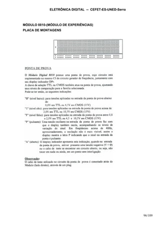 ELETRÔNICA DIGITAL -- CEFET-ES-UNED-Serra
96/109
MÓDULO 8810-(MÓDULO DE EXPERIÊNCIAS)
PLACA DE MONTAGENS
 