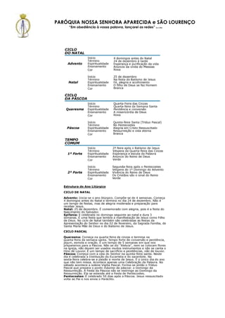 PARÓQUIA NOSSA SENHORA APARECIDA e SÃO LOURENÇO
    “Em obediência à vossa palavra, lançarei as redes” (Lc 5,5b)
 