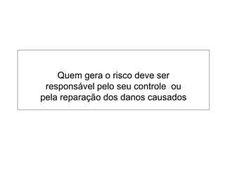 Quem gera o risco deve ser 
responsável pelo sseeuu ccoonnttrroollee oouu 
pela reparação dos danos causados 
 