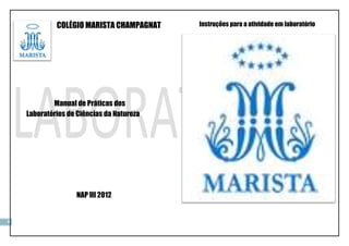 COLÉGIO MARISTA CHAMPAGNAT    Instruções para a atividade em laboratório




            Manual de Práticas dos
    Laboratórios de Ciências da Natureza




                   NAP III 2012


0
 