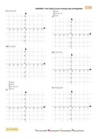 PODEMOS – Prof. Otávio Luciano Camargo Sales de Magalhães
35.9.9214.0594 goo.gl/pjykRW goo.gl/JD6Vhj goo.gl/PSGwJT
201
c) 1 ≤ 𝑦 < 4
d)0 < 𝑥 ≤ 4
e)
f)
g) 2 < 𝑥 < 4
h)−1 ≤ 𝑦 ≤ 5
 