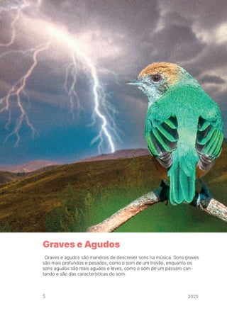 2024
CURSO DE TEORIA MUSICAL ERIC RAFAEL
5
CURSO DE TEORIA MUSICAL ERIC RAFAEL
Graves e Agudos
Graves e agudos são maneiras de descrever sons na música. Sons graves
são mais profundos e pesados, como o som de um trovão, enquanto os
sons agudos são mais agudos e leves, como o som de um pássaro can-
tando e são das características do som.
2025
2025
2025
2025
2025
2025
2025
2025
2025
2025
2025
 