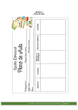 L I D E R E C A P A C I T A Ç Ã O E D U C A C I O N A L Página 13
Modelo 4
Plano de Aula
 