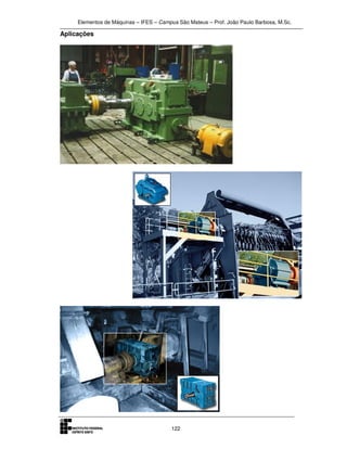 Elementos de Máquinas – IFES – Campus São Mateus – Prof. João Paulo Barbosa, M.Sc.
122
Aplicações
 