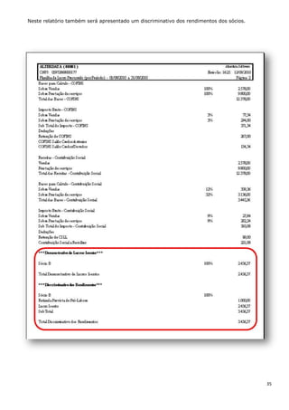 35
Neste relatório também será apresentado um discriminativo dos rendimentos dos sócios.
 