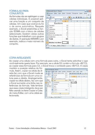 Faetec – Curso Introdução a Informática Básica – Excel 2003   12
 