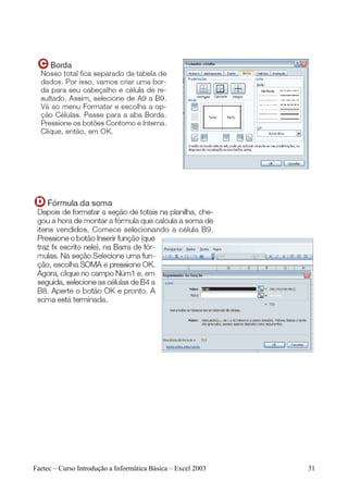 Faetec – Curso Introdução a Informática Básica – Excel 2003   31
 