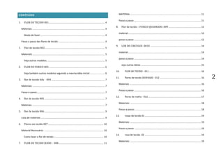 2
CONTEÚDO
1. FLOR DE TECIDO 001.................................................................................... 4
Materiais: ............................................................................................................ 4
Modo de fazer:................................................................................................ 4
Passo a passo das flores de tecido:..................................................................... 4
1. Flor de tecido 002.......................................................................................... 5
MateriaIS............................................................................................................. 5
Veja outros modelos: ...................................................................................... 5
2. FLOR DE FUXICO 003.................................................................................... 6
Veja também outros modelos seguindo a mesma idéia inicial:...................... 6
3. flor de tecido fofa - 004 ................................................................................ 7
Materiais: ............................................................................................................ 7
Passo-a-passo:..................................................................................................... 7
4. flor de tecido 005........................................................................................... 7
Materiais ............................................................................................................. 7
5. flor de tecido 006........................................................................................... 9
Lista de materiais ................................................................................................ 9
6. Flores em tecido 007................................................................................... 10
Material Necessário: ......................................................................................... 10
Como fazer a flor de tecido:.......................................................................... 10
7. FLOR DE TECIDO JEANS - 008................................................................... 11
MATERIAL.......................................................................................................... 11
Passo a passo .................................................................................................... 11
8. Flor de tecido – FUXICO QUADRADO. 009................................................. 12
material............................................................................................................. 12
passo a passo .................................................................................................... 12
9. LOR DE CIRCULOS -0010 ............................................................................ 14
material............................................................................................................. 14
passo a passo .................................................................................................... 14
veja outras ideias .......................................................................................... 15
10. FLOR DE TECIDO - 011.............................................................................. 16
11. flores de tecido DESFIADO - 012.............................................................. 16
Materiais ........................................................................................................... 16
Passo a passo .................................................................................................... 16
12. flores de malha - 013 ............................................................................... 17
Materiais: .......................................................................................................... 18
Passo-a-passo:................................................................................................... 18
13. rosas de tecido 01.................................................................................... 19
Materiais: .......................................................................................................... 19
Passo a passo: ................................................................................................... 19
14. rosa de tecido -02 .................................................................................... 19
Materiais: .......................................................................................................... 19
 