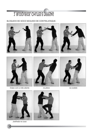 SASEFED E SETUHC ,SOIEUQOLB .2
BLOQUEIO DE SOCO SEGUIDO DE CONTRA-ATAQUE.




  Golpe com a mão aberta      no plexo       na costela




     Joelhada na coxa

08
 