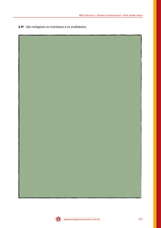 www.acasadoconcurseiro.com.br 227
INSS (Técnico) – Direito Constitucional – Prof. André Vieira
§ 4º - São inelegíveis os inalistáveis e os analfabetos.
 