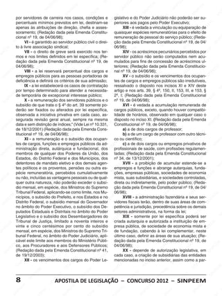EE                                                         SI                      EE                                                     EE
                                                     NP                       EM                                                        NP                         EM                          NP                             EM
                                                   SI                       PE                                 M                      SI                        NPE                          SI                            PE
                                                                           N                               EE                                                 SI                                                      SI
                                                                                                                                                                                                                         N
                                              M                          SI                           NP                           M                                                    M                                                       SIN
                   por servidores de carreira nos casos, condições e Egislativo e do Poder Judiciário não poderão ser su-
                                          EE                                                       S I                           E                                                  EE
                                                                                                                             P                            M
                                      NP
                   percentuais mínimos previstos em lei, destinam-se IN periores aosE pagos pelo IPoder Executivo;
                                                                  EM                                                                                   E                         NP                           EM                        M
                   apenas às       SI atribuiçõesPEde direção, chefia e asses-S
                                                                                        E M                                               XIIIS- é
                                                                                                                                                 INP vedada a vinculação ou equiparação dePEE
                                                                                                                                                                              S
                                                                                                                                                                                                       N  PE
                                                            N                                                                                                                                         I
                                                         SI
                   soramento; (Redação dada pelaNEmenda Constitu-                     PE                           M            quaisquer espéciesEremuneratórias S                                  para o efeito SI
                                                                                                                                                                                                                                N
                                                                                                                                                                                                                               de
                           EM                                                     I                            EE                                                      M
                       PE
                   cional nº 19, de M              04/06/98);                   S                           NP                  remuneração deNPE
                                                                                                                                        EM                       pessoal do serviço público; (Reda-
                                                                                                                                                                                           EM                                                    PE
                 S IN VI - é garantido ao servidor público civilI o direi- ção dada pela Emenda Constitucional nº 19,M 04/
                                              P EE                                                       S                          PE                       SI                         PE                           E de                      IN
                                                                                                                                 N                                                                                PE                         S
                                        SI
                                           N                        EM                                                        SI06/98);                                            SI
                                                                                                                                                                                      N
                   to à livre associação sindical;                PE                           EM                                                      M                                                       IN
         EM                                                    IN
                              VII - o direito deSgreve será exercido nos ter-              PE                                                    -E
                                                                                                                                          XIV PEos acréscimos pecuniários percebidos por EE
                                                                                                                                                                                                             S                         M
     PE                          M                                                      IN                          E  EM                                                 E M                                                    P
SI
  N                mos PeE nos limites definidos em leiS específica; NP
                              E                                                                                   (Re-                      SI
                                                                                                                                              N
                                                                                                                                servidor público não Eserão computados nem acu-                    M                           IN
                   dação IN dada pela M                                                                         I
                                                                                                              S de mulados para finsSIde                             NP concessãoPEE acréscimosSul-
                                                                                                                                                                                                de
                       S                          EE Emenda Constitucional nº 19,
                                                                              E M
                                                                                                                                                                                           IN
                   04/06/98); INP                                         PE                                                          M
                                                                                                                                teriores; (Redação dada pela S
                                                                                                                                  EE                                                      Emenda Constitucio-         EM
              EM                            S                        IN                           EE
                                                                                                      M                        P                           M                                                       PE                        EM
                              VIII - a lei reservará Spercentual dos cargos e IN nal nº 19, de E                                                         E 04/06/98); M                                         IN                        PE
           PE
                   empregos públicos para as pessoasSIportadoras de                           NP                           S
                                                                                                                                                     NP
                                                                                                                                          XV -SIo subsídio e osEvencimentos dos ocupan- SI
                                                                                                                                                                                                              S                         N
     S IN                        EM                           EM                                                                                                            PE
                                                            Eos critérios de sua admissão;                                                                                                            M irredutíveis,
                               PE
                   deficiência e definirá              NP                                                          EM           tes de cargos e empregos públicos são   SI
                                                                                                                                                                          N                         E
                            IN - a lei estabelecerá os casos de contratação ressalvado o disposto nos incisosE XI e XIV deste
                         S IX                        SI                          EM                            PE                          M                                                  NP                             EM
                                                                              P E
                                                                                                           SIN                        P EE                                                  SI                           PE                       SI
                   por tempo determinado paraNatender a necessida-
                                              EM                       SI                                                       artigo e nos arts. 39, § 4º, 150, II, 153, III, eIN
                                                                                                                                  IN                          EM                                                     S 153, §
               EMde temporária de excepcional interesseM
                                            E                                                       público;                    S                          PE
                                                                                                                                2º, I; (Redação dada pelaEEEmenda Constitucional EM   M
            PE                         NP
                                      Iremuneração M servidoresEpúblicos e o nº 19, de 04/06/98);                                                       IN
         N                    X-a    S                        EE dos
                                                                                              E                                                        S                         P                          EM                         PE
      SI                                                                                  NP
                                                             Po § 4º do art.SI39 somente po-                           EE
                                                                                                                          M
                                                                                                                                                                            SI
                                                                                                                                                                               N
                                                                                                                                                                                                        PE                          IN
                   subsídio de que trata                                                                                                  XVI - é vedada a acumulação IN                             remunerada de               S
                              EM                         IN                                                        NP                      EE
                                                                                                                                             M                                                    S
                   derão ser fixados Sou alterados por lei específica,
                          PE                                                                                    SI                                                    M
                                                                                                                                cargos públicos, exceto, quando houver compatibi-
                       N                                                     EM                                                        NP                          EE                                                     M
                    SI
                   observada a iniciativa privativa em cada caso, as-
                                               EM                         PE                                                    lidade de horários, observadoEM qualquer PEE
                                                                                                                                     SI                       NP                           em                          caso o
                                            PE                         N                            EE
                                                                                                        M                                                   SI                        PE                            N                         EM
              M segurada revisão geral anual, sempre Pna mesma disposto no inciso XI. (Redação dada pela IEmenda NPE
                                         N                          SI                                                                                                              N                            S
             E                        SI                                                      IN
         PE data e sem distinção de índices;” (VideSLei nº 10.331,EE Constitucional nº 19, de 04/06/98); M
                                                                                                                            M
                                                                                                                                                     EM                          SI                                                    SI
     IN            de 18/12/2001) (Redação                    M dada pela Emenda Cons-                                  P                 a) aPde
                                                                                                                                                   E dois cargos de professor;
   S                            M                         EE                                                       SI
                                                                                                                     N                         N                          M                          EE
                             EE
                   titucional nº 19, de 04/06/98); EEM NP                                                                                   SI
                                                                                                                                          b) a de um cargo de professor P
                                                                                                                                                                       EE                        N com outro técni-           EM
                        N  P                        SI                          P                                                                                  NP                          SI                         PE
                     SI XI - a remuneração e oSIsubsídio dosEocupan- coEM científico; SI
                                                                             N                            M                            ou
                                                                                                                                                                                                                      SI
                                                                                                                                                                                                                         N                        EE
                   tes de cargos, funções e empregos públicos
                                            EM                                                         E da ad-                  P E c) a de dois cargos ou empregos privativos de
                                                                                                                                                                                      EM                                                      NP
                                                                                                 NP                                                                                                                                         SI
            EM ministraçãoE direta, autárquica e fundacional, dos SINprofissionaisEM saúde, com profissões Eregulamen-
                                        P                          M                           SI                                                          de                     PE                           M
         PE                        SI
                                      N                         EE                                                                                   PE                       SI
                                                                                                                                                                                N                           E
                   membros de qualquerP dos Poderes da União, dos                                                               tadas; (Redação dada pela Emenda NP
                                                                                                                                                                                                     I ConstitucionalE
     IN                                                     N                                                          M                         IN                                                                                  M
   S                                                      I
                                                         S Federal e dos                                            E
                                                                                       M Municípios,Pdos nº 34, de 13/12/2001);
                                                                                                                   E                           S                                                    S                          PE
                   Estados, do Distrito                                              E
                           EM                                                    PE                            N                                                     EM                                                    SI
                                                                                                                                                                                                                             N
                   detentores de mandato eletivoNe dos demais Iagen-
                      PE                          M                          I                               S                          EM                        PE
                                                                                                                                          XVII - a proibição de acumular estende-se a       M                                                      N
                    N                            E                         S
                 SItes políticos eE os proventos, pensões ouMoutra es- Iempregos e funções e abrange autarquias, funda-
                                              P                                                                                     PE                      SI
                                                                                                                                                               N
                                                                                                                                                                                        PE
                                                                                                                                                                                           E                                                    SI
                                                                                                                                 N
                                        SI
                                           N                                                       E
                   pécie remuneratória, percebidos cumulativamente S ções, empresas públicas, sociedades deEeconomia EM                                                            SI
                                                                                                                                                                                     N                           EM
                                                                   M                           PE                                                                                                             P
                                                                EE
        EM ou não, incluídas as vantagens pessoais ou de qual- mista, suasM               SI
                                                                                             N                                                       E                                                     N                          PE
    PE                           M                          NP                                                        EM                        PE subsidiárias, e sociedades controladas,N
                                                                                                                                                                            M                            SI                       I
 IN                querPEE    outra natureza,I não poderão exceder o subsí-
                                                         S                                                         PE                                                    EE
                                                                                                                                direta SIN indiretamente, pelo poder público; (Reda-
                                                                                                                                            ou                                                                                  S
                          N
                   dioI mensal, em espécie, dos Ministros do Supremo              EM                           IN               ção dada pela Emenda                NP Constitucional nº 19, de 04/
                                                                                                                                                                                               M
                       S                                                      PE                              S                                                   SI                         E                           EM
                                                EM
                   Tribunal Federal, aplicando-se como limite, nos Mu-    IN                                                       EM
                                                                                                                                06/98);                                                   PE                          PE
                                             PE                         S                            M                            E                                                     IN                         IN                         M
              EM nicípios, oSsubsídio do Prefeito, e nos Estados e no INP
                                         IN                                                       EE                                      XVIII - aEM      administração Sfazendária e S                          seus ser- PEE
          PE Distrito Federal, o subsídio mensal do PGovernador S vidores fiscais terão, dentro de suas áreas de com- IN
                                                                 EM                           N                                                        PE
      IN                                                      PE                          SI                                                     S IN                        M                           EM                          S
     S             no âmbito do PoderIN
                              E M                       S   Executivo, o subsídio dos EM                           De-                                                     EE
                                                                                                                                petência e jurisdição,Pprecedência sobre os demais                  PE
                                                                                                                                                                                                  N
                   putados Estaduais e Distritais EEM âmbito do NPE
                           PE                                                   no                            Poder                                                    N
                                                                                                                                setores administrativos, na formaSIda lei;
                                                                                                                                          M                         SI                                                      EM
                      IN
                   Legislativo e o Esubsídio dosIN
                     S                             M                         P
                                                                           Desembargadores do             S I                         P EEXIX - somente por lei específica poderá ser                                  N PE                       SI
                                              PE                       S                                                          IN                                                    EM                          SI
                   Tribunal deIN                                                                                               S
                                        S Justiça, limitado a noventa inteiros e criada autarquia e autorizada a instituição de em-
                                                                                                 M                                                         EM                       PE                                                     M
           EM vinte e cinco centésimos por centoEE subsídio presa pública, de sociedade de economia mista e PEE                                         PE                       IN
       PE                                                       EM                         P do                           M                         IN                          S                          EM
    N                            EM
                   mensal, em espécie, P
                                                              E                          IN
                                                             dos MinistrosSdo Supremo Tri-                            EE                           S
                                                                                                                                de fundação, cabendo à lei complementar, nesteIN                        PE
  SI                                                   SIN                                                        NP
                              PEFederal, no âmbito do Poder Judiciário, Iapli- último caso, definir EEM áreas de sua atuação; (Re-                                                                SIN                            S
                   bunal   IN                                                                                   S                         M                          P as
                        S                                                    EM                                                          E                        N                                                       M
                   cável este limite aos membros do Ministério Públi-
                                               EM                        PE                                                           PE
                                                                                                                                dação dada pela IEmenda Constitucional nº EE de
                                                                                                                                                                S                        EM                           P19,
                 M                          PE                                                        E M                         IN                                                  PE                            N                         EM
               EE co, aos Procuradores e aos Defensores Públicos; S
                                         N                          SI
                                                                      N
                                                                                                  PE                            04/06/98); M
                                                                                                                                                                                   N                             SI                        PE
          NP (RedaçãoSIdada pela Emenda Constitucional nº 41,                               SI
                                                                                               N                                                       EE                        SI
                                                                                                                                          XX - depende de autorização legislativa, em IN
        SI                                                                                                               M cada caso,P a criação de subsidiárias das entidades S
                                                                                                                                                   N
                   de 19/12/2003);                          EM                                                        EE                       SI                                                       EM
                             EXII                       PE
                              EM - os vencimentos dos cargos do PoderNP             EM                              Le-         mencionadas no inciso                  E                         N PE
                                                                                                                                                                        EM anterior, assim como a par-                        EM
                       NP                           SI
                                                      N
                                                                                PE                             SI                        EM                        NP                         SI                          PE
                     SI                                                   SI
                                                                            N                                                        PE                         SI                                                    SI
                                                                                                                                                                                                                        N
                                                                                                                                                                                                                                                EM
                                           EM                                                      E M                         S IN                                                   EM                                                     PE
                                          E                                                       E                                                       M                       PE                                                    SI
                                                                                                                                                                                                                                           N
                                    INP                         EEM                         INP                           M                          P EE                      IN                           EE
                                                                                                                                                                                                               M
                  8                S
                                                         SI
                                                              P                           S
                                                           NAPOSTILA DE LEGISLAÇÃO – CONCURSO 2012 – SINPEEM         PE
                                                                                                                        E
                                                                                                                                               SI
                                                                                                                                                  N                           S
                                                                                                                                                                                                    SI
                                                                                                                                                                                                       NP
                                                                                                                  IN                                                                                                           EM
                           EM                                                     M                             S                                                    EM                                                     PE
                      PE                          M                            EE                                                      EM                         PE                        M                            N
                  IN                           EE                       INP                             EM                          PE                        IN                         EE                            SI
 