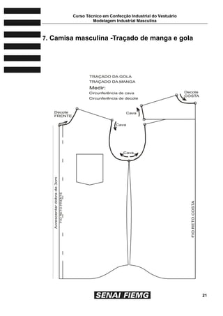 Curso Técnico em Confecção Industrial do Vestuário
Modelagem Industrial Masculina
21
7. Camisa masculina -Traçado de manga e gola
 