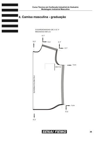 Curso Técnico em Confecção Industrial do Vestuário
Modelagem Industrial Masculina
26
8. Camisa masculina - graduação
 
