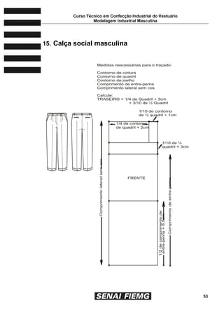 Curso Técnico em Confecção Industrial do Vestuário
Modelagem Industrial Masculina
53
15. Calça social masculina
 