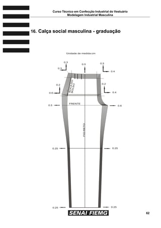 Curso Técnico em Confecção Industrial do Vestuário
Modelagem Industrial Masculina
62
16. Calça social masculina - graduação
 