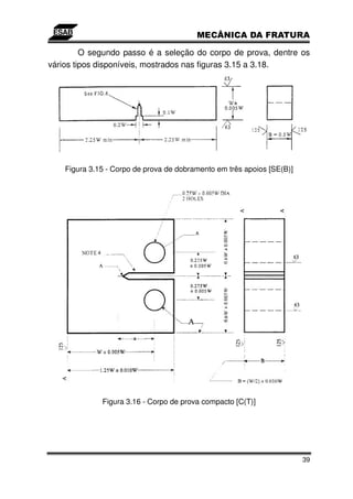O segundo passo é a seleção do corpo de prova, dentre os
vários tipos disponíveis, mostrados nas figuras 3.15 a 3.18.




    Figura 3.15 - Corpo de prova de dobramento em três apoios [SE(B)]




              Figura 3.16 - Corpo de prova compacto [C(T)]




                                                                        39
 