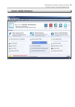 Modelagem de Dados e Banco de Dados
do teórico à prática - introduzindo MySQL Server
Usando o MySQL Workbench
86
 
