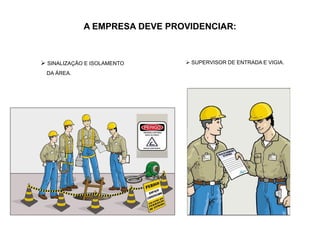 A EMPRESA DEVE PROVIDENCIAR:
 SINALIZAÇÃO E ISOLAMENTO
DA ÁREA.
 SUPERVISOR DE ENTRADA E VIGIA.
 