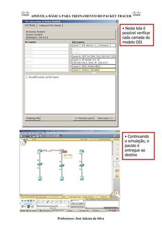 APOSTILA BÁSICA PARA TREINAMENTO DO PACKET TRACER
Professores: José Jakson da Silva
• Nesta tela é
possível verificar
cada camada do
modelo OSI
• Continuando
a simulação, o
pacote é
entregue ao
destino
 