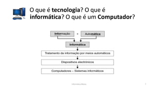 Informática Básica 7
O que é tecnologia? O que é
informática? O que é um Computador?
 