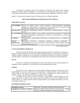 Nem sempre os princípios ativos de uma planta são conhecidos, mas mesmo assim ela pode
apresentar atividade medicinal sati...