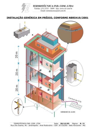 TERMOTÉCNICA IND. COM. LTDA
Telefax: (31) 3333 – 0499 Site: www tel com br
Email: termotecnica@tel.com.br
INSTALAÇÃO GENÉRICA EM PRÉDIO, CONFORME NBR5419/2001
TERMOTÉCNICA IND. COM. LTDA Data: 20/12/03 Página: 8 / 9
Rua Zito Soares, 46 - Jardinópolis - Anel Rodoviário - CEP: 30 532260 - Belo Horizonte - MG
 