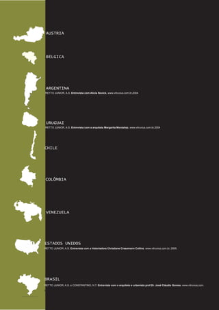 AUSTRIA

BÉLGICA

ARGENTINA
RETTO JUNIOR, A.S. Entrevista com Alicia Novick. www.vitruvius.com.br,2004

URUGUAI
RETTO JUNIOR, A.S. Entrevista com a arquiteta Margarita Montañez. www.vitruvius.com.br,2004

CHILE

COLÔMBIA

VENEZUELA

ESTADOS UNIDOS
RETTO JUNIOR, A.S. Entrevista com a historiadora Christiane Crasemann Collins. www.vitruvius.com.br, 2005.

BRASIL
RETTO JUNIOR, A.S. e CONSTANTINO, N.T. Entrevista com o arquiteto e urbanista prof.Dr. José Cláudio Gomes. www.vitruvius.com.
br,2005.

 