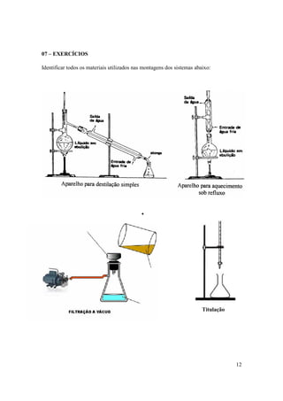 12
07 – EXERCÍCIOS
Identificar todos os materiais utilizados nas montagens dos sistemas abaixo:
•
Titulação
 