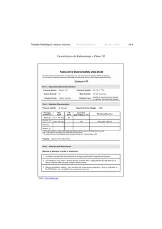 Proteção Radiológica / Aspectos Industriais R i c a r d o A n d r e u c c i E d S e t . / 2 0 1 3 1 1 8
Características do Radioisótopo – Césio-137
fonte: www.nchps.org
 