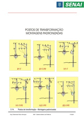 5.14. Postos de transformação – Montagens padronizadas
POSTOS DE TRANSFORMAÇÃO
MONTAGENS PADRONIZADAS
40
Eng.º Eletricista Flávio Henrique SEP - Sistema Elétrico de Potência 173/201
 
