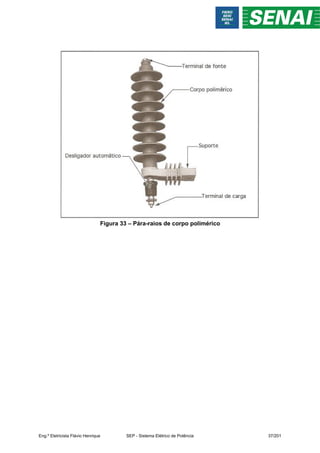 Figura 33 – Pára-raios de corpo polimérico
Eng.º Eletricista Flávio Henrique SEP - Sistema Elétrico de Potência 37/201
 
