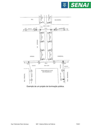 Exemplo de um projeto de iluminação pública.
Eng.º Eletricista Flávio Henrique SEP - Sistema Elétrico de Potência 75/201
 