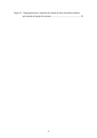 xi
Figura 23 – Organograma para o algoritmo de solução do fluxo de potência trifásico
pelo método de injeção de correntes............................................................. 82
 