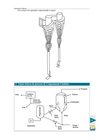 Operações Unitárias

Um ciclone em operação é apresentado a seguir:

5.3 Noções básicas do processo de Craqueamento Catalítico

29

 
