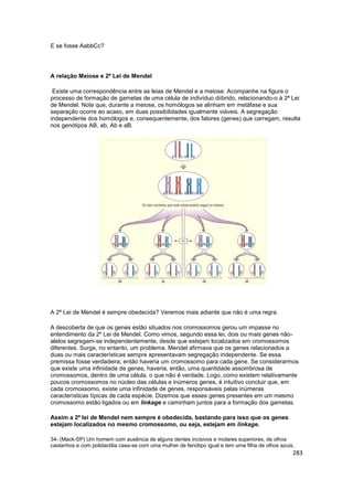 283
E se fosse AabbCc?
A relação Meiose e 2ª Lei de Mendel
Existe uma correspondência entre as leias de Mendel e a meiose....